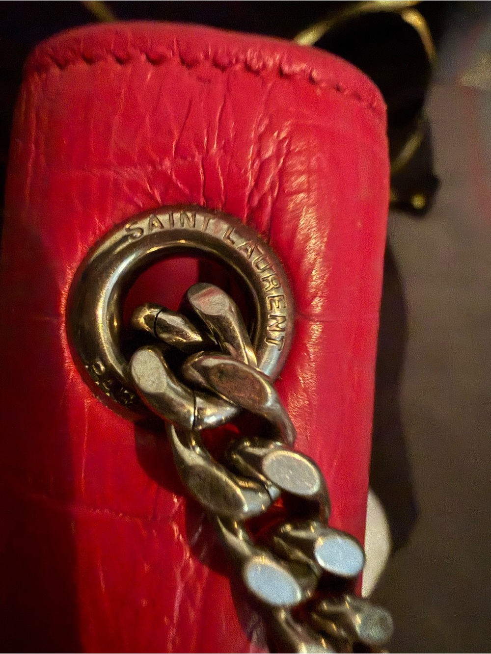 🔥Saint Laurent Fuchsia Croc-Embossed Kate Tassle Bag Small🔥 - Picture 15 of 17